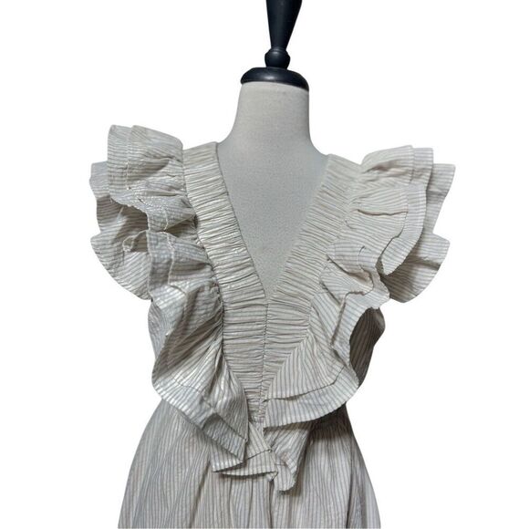 Karlie Striped London Double V-neck Ruffled Mini Dress Medium - Picture 2 of 6